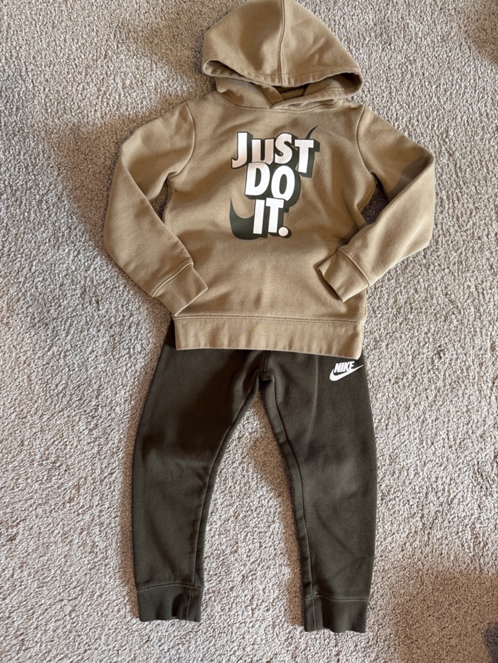 Nike Tan Hoodie with Olive Joggers Kids Set